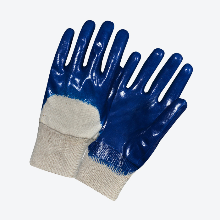 Blue Nitrile Gloves Half Dip With K/W Fleece Linning