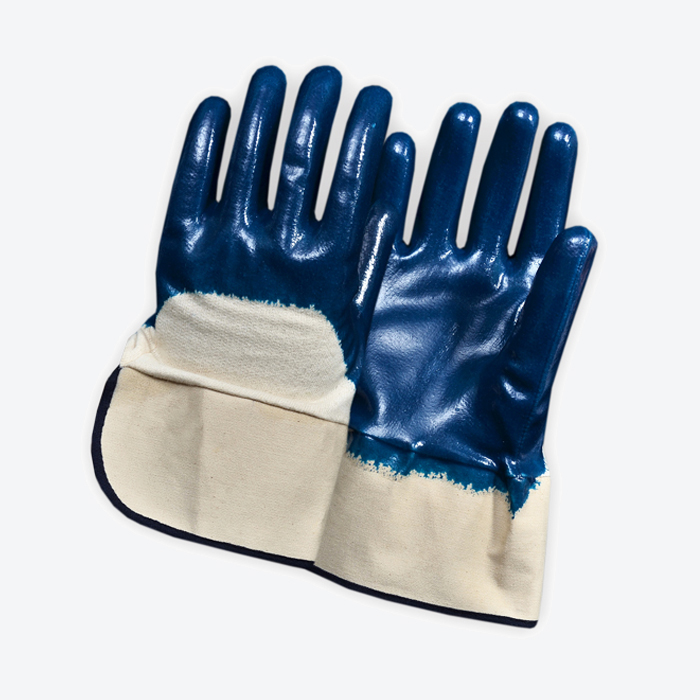 Nitrile Heavy Weight Blue Palm Dip With Safety Cuff Fleece Linning Enhance Chemical Resistance