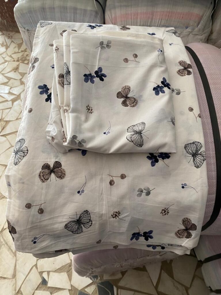 Off White Bed Sheet With Butterfly & Flower Design